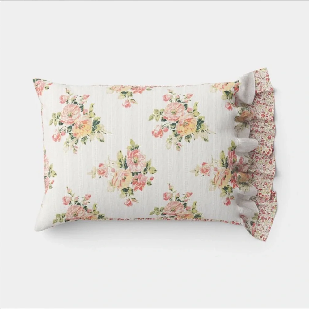 3pc Full/Queen Printed Floral Double Ruffle Comforter Bedding Set -Studio McGee